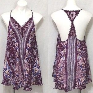 Free People Women's Love Bird Wide Grape Printed  Purple Racerback Dress Medium